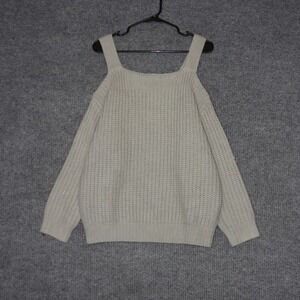 Dainty Hooligan Cold Shoulder Sweater Knit Square Neck Long Sleeve Light Gray S